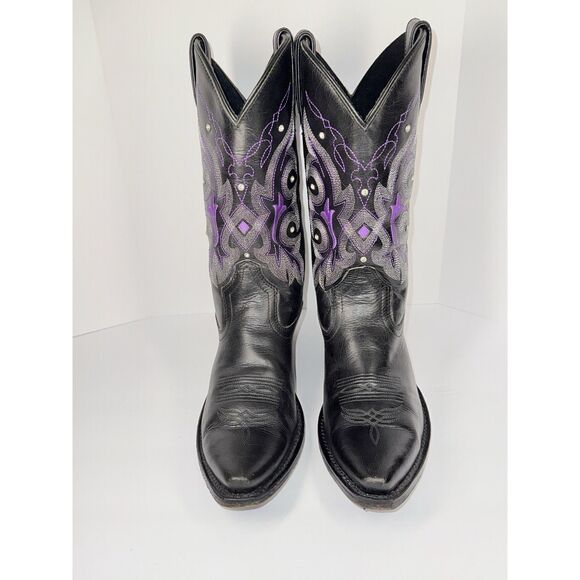 Gypsy Rose Western Boot Leather Cowboy Black Purple Studded Rhinestone Women 7.5 - Picture 4 of 16